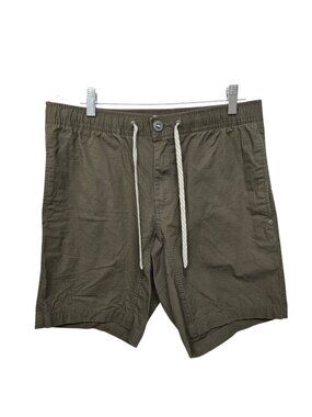 Vuori Mens Ripstop Shorts Olive Green Elastic Waist Drawstring Sz 32 Lightweight